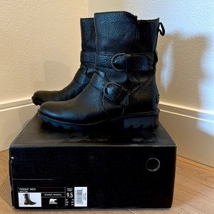 SOREL Phoenix Black Waterproof Leather Moto Boot Women’s 9.5 40.5
